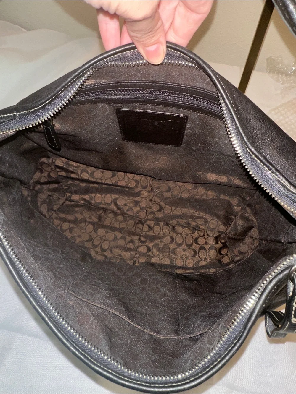 Vintage COACH Black Leather Hobo Shoulder Bag with Branded Charm and Silver HW